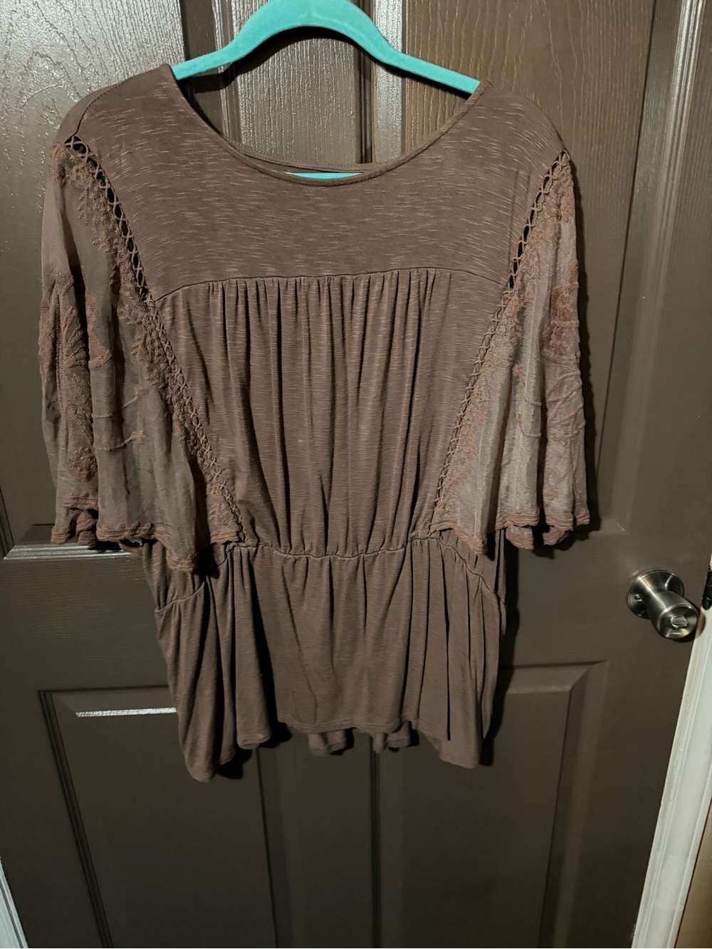 Maurices Brown Lace-Sleeve Peplum Tunic